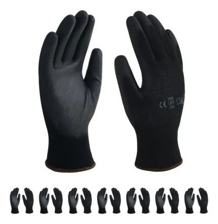 Guante Poliéster Negro Con Palma De Poliuretano Paq 12 Pares